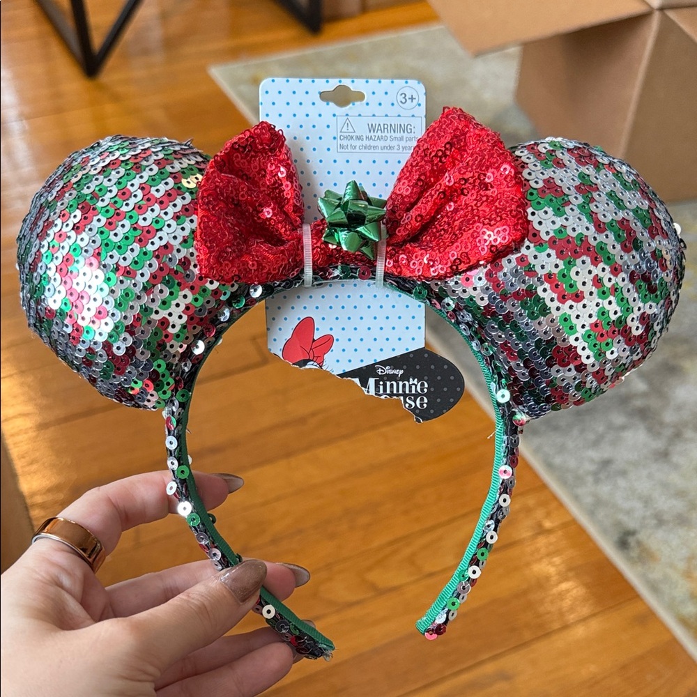 Disney Sequin Minnie Ears Headband - Red, Green & Silver